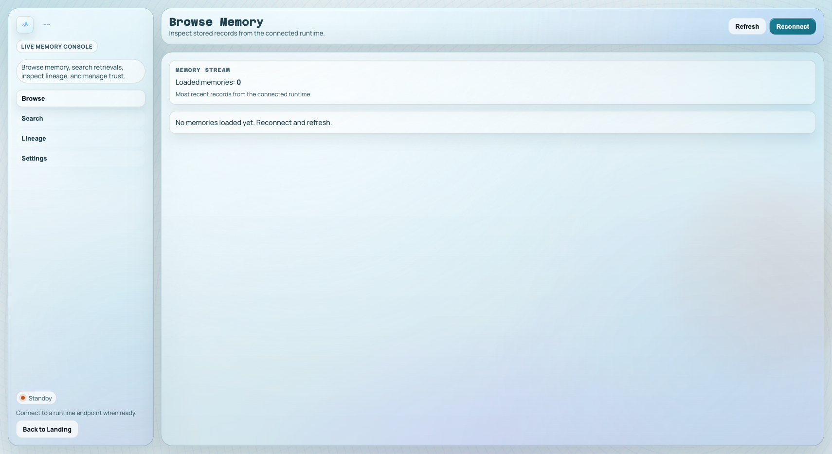 Memory Manifold live web console